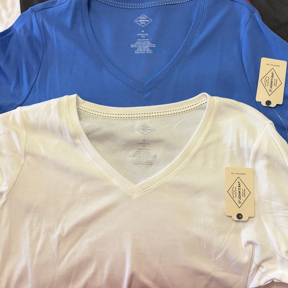 St. John's Bay women’s V-Neck 3/4 sleeve Tees, Duo - Sky Blue & White